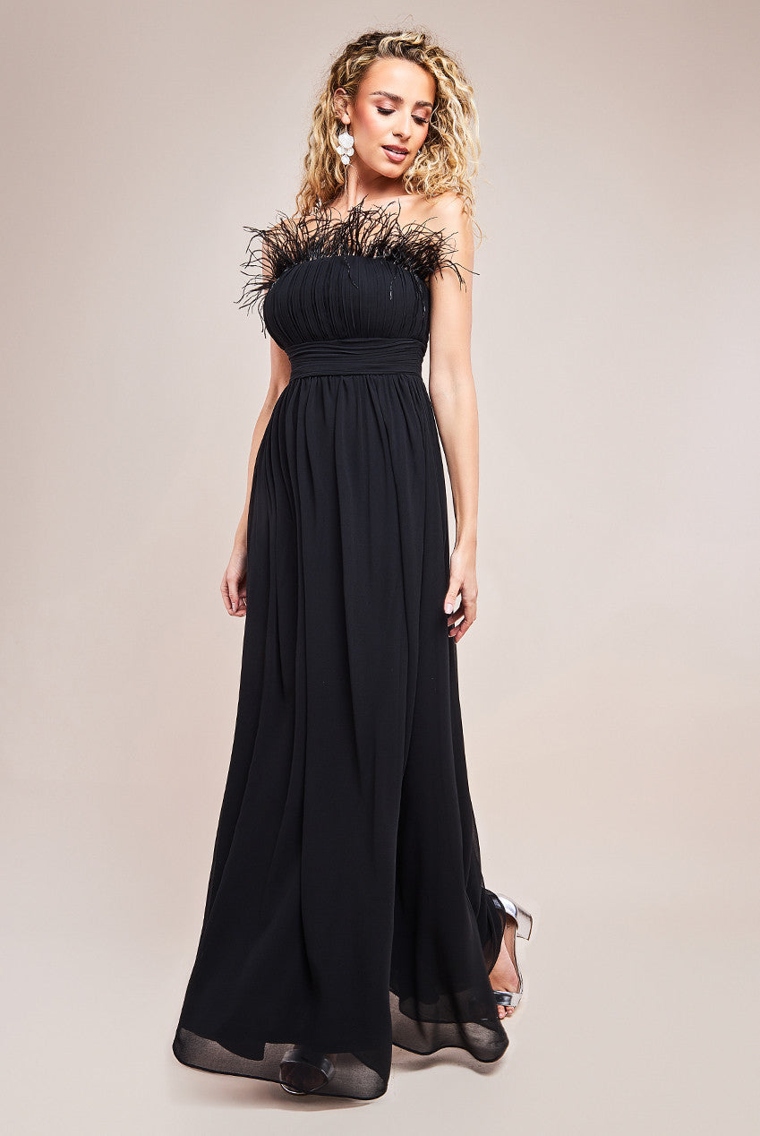 Chiffon Feather Bandeau Maxi Dress