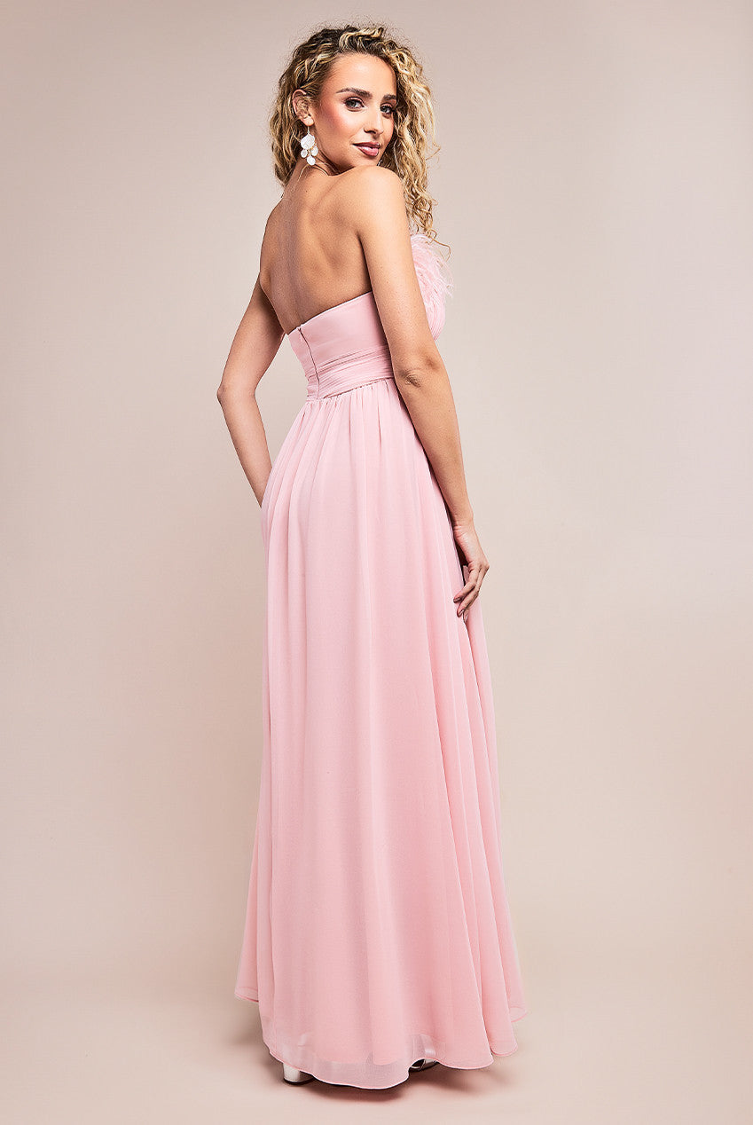 Chiffon Feather Bandeau Maxi Dress