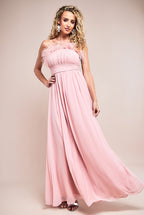 Chiffon Feather Bandeau Maxi Dress