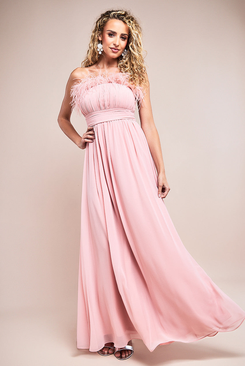 Chiffon Feather Bandeau Maxi Dress
