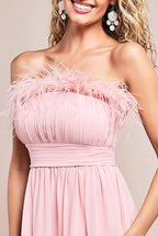 Chiffon Feather Bandeau Maxi Dress