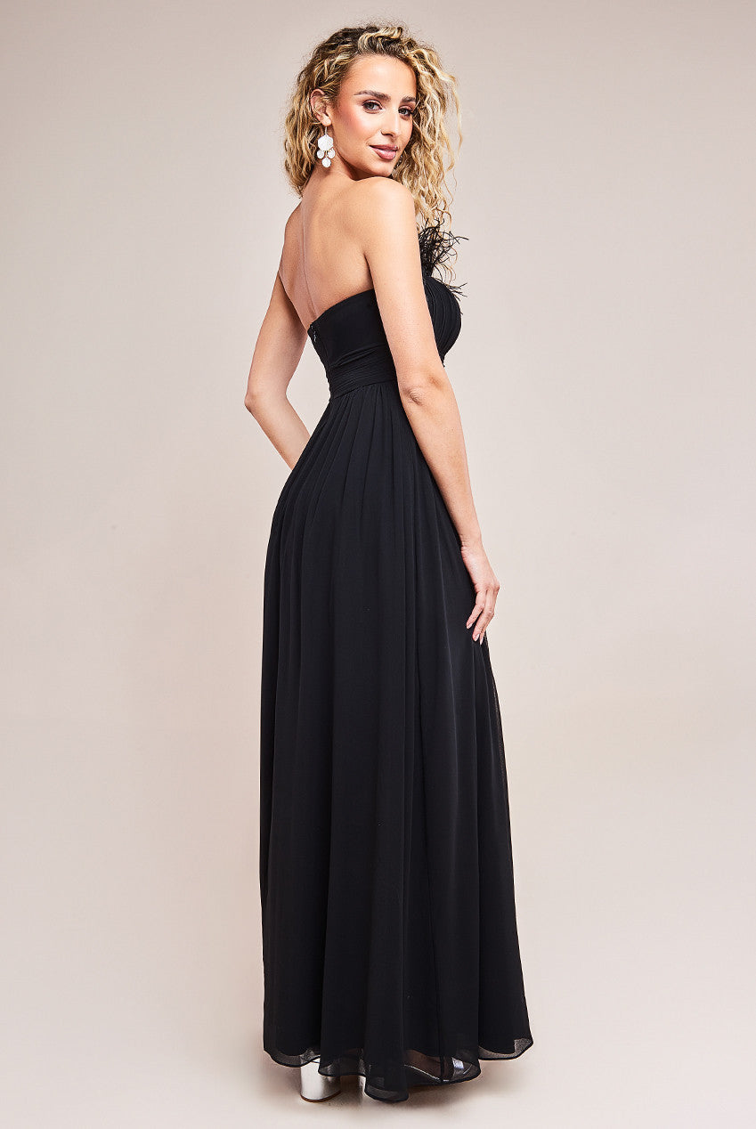 Chiffon Feather Bandeau Maxi Dress