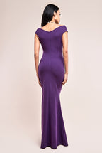 Scuba Crepe Pleated Bardot Maxi Dress