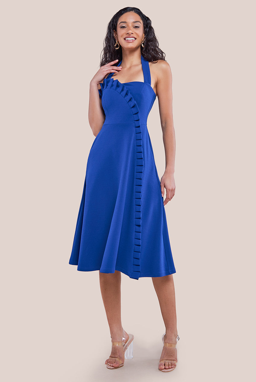 Frilled Halter Neck Strap Midi Dress