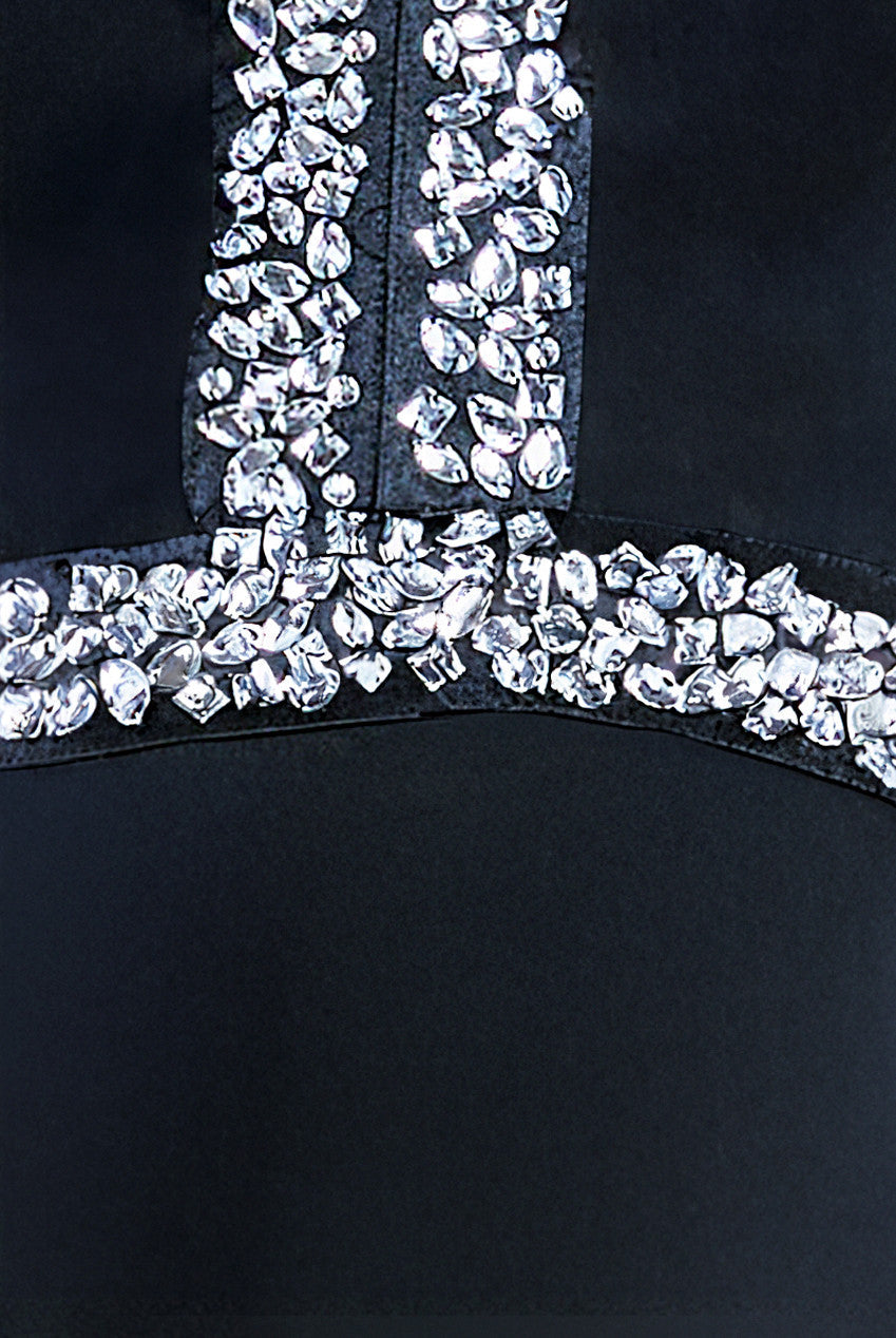 Scuba Crepe Diamonte Embellished Halter Neck Maxi Dress