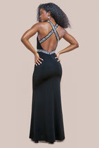 Scuba Crepe Diamonte Embellished Halter Neck Maxi Dress