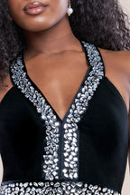 Scuba Crepe Diamonte Embellished Halter Neck Maxi Dress