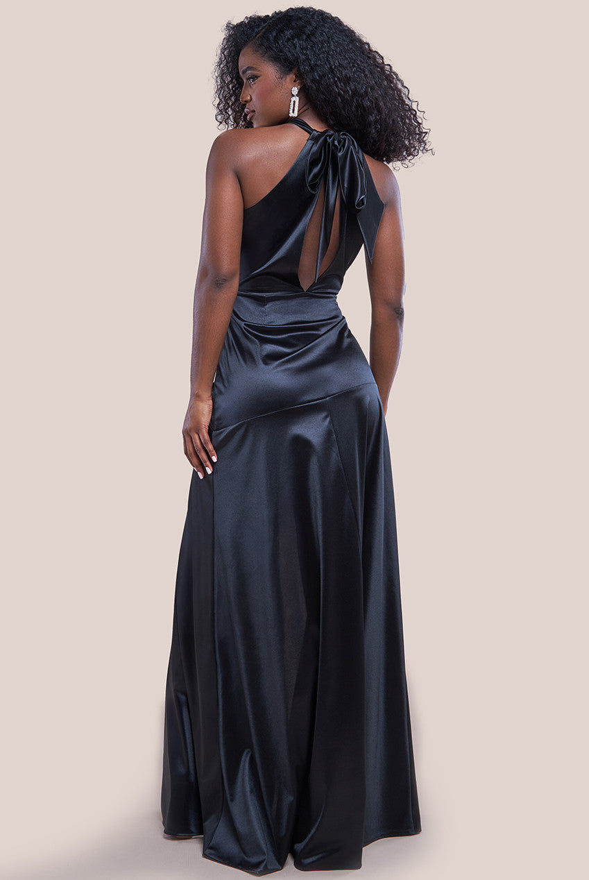 Halter Neck Front Split Satin Maxi Dress
