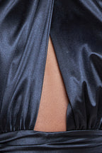 Halter Neck Front Split Satin Maxi Dress