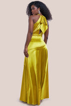 Halter Neck Front Split Satin Maxi Dress