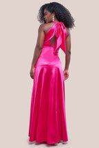 Halter Neck Front Split Satin Maxi Dress