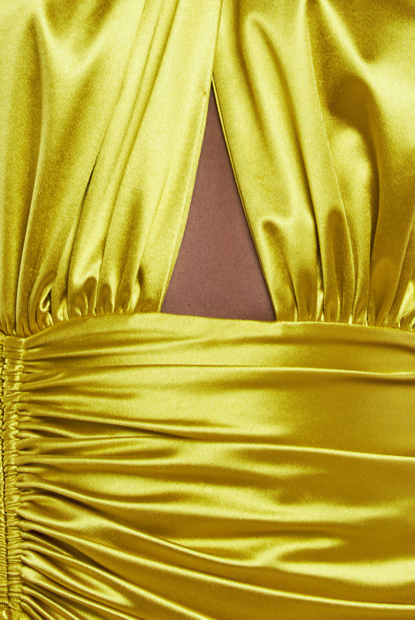 Halter Neck Front Split Satin Maxi Dress