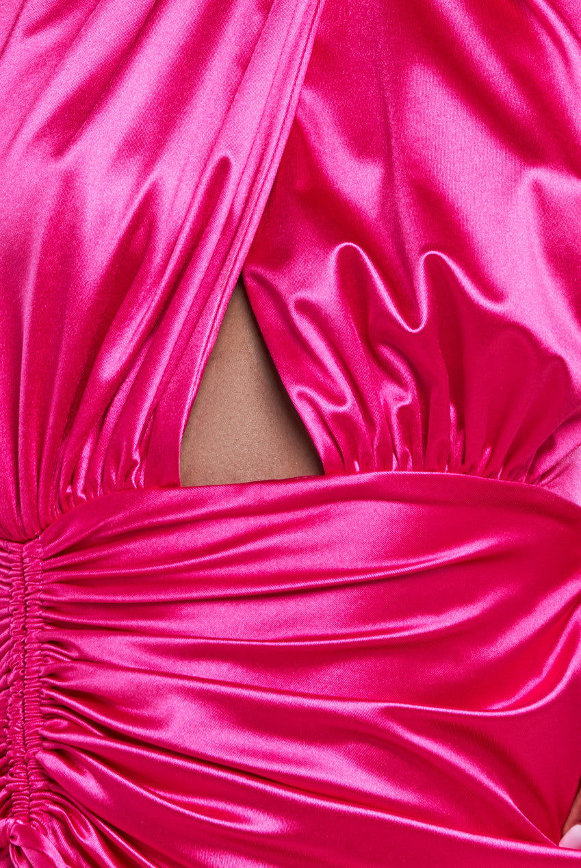 Halter Neck Front Split Satin Maxi Dress