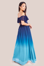 Ombre Chiffon Bardot Frill A-Line Maxi Dress