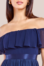 Ombre Chiffon Bardot Frill A-Line Maxi Dress