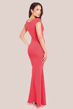 Scuba Crepe Pleated Bardot Maxi Dress