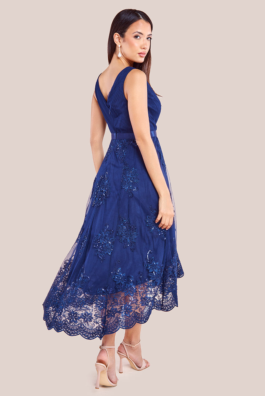 Pleated Satin Bodice High And Low Dress