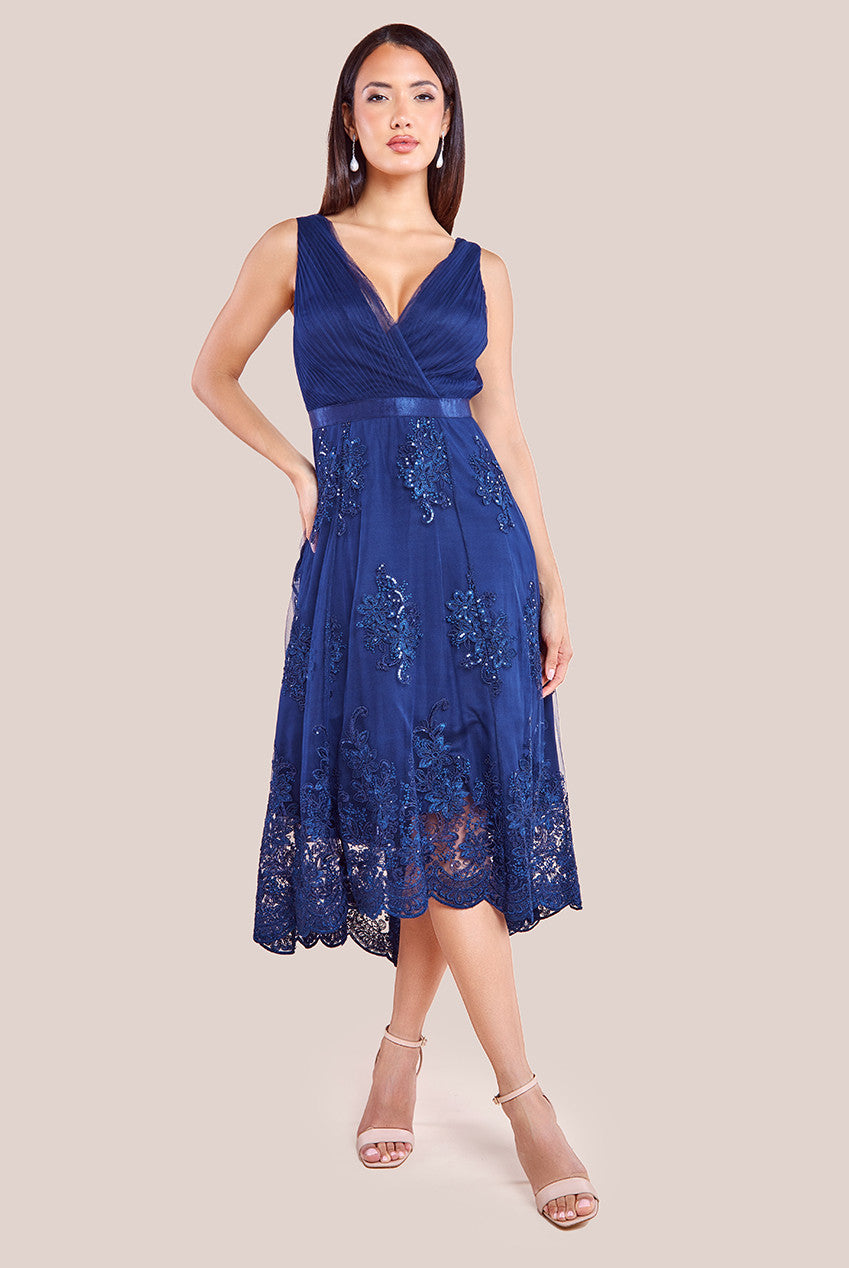 Pleated Satin Bodice High And Low Dress