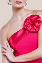 One Shoulder Stretch Midi Dress