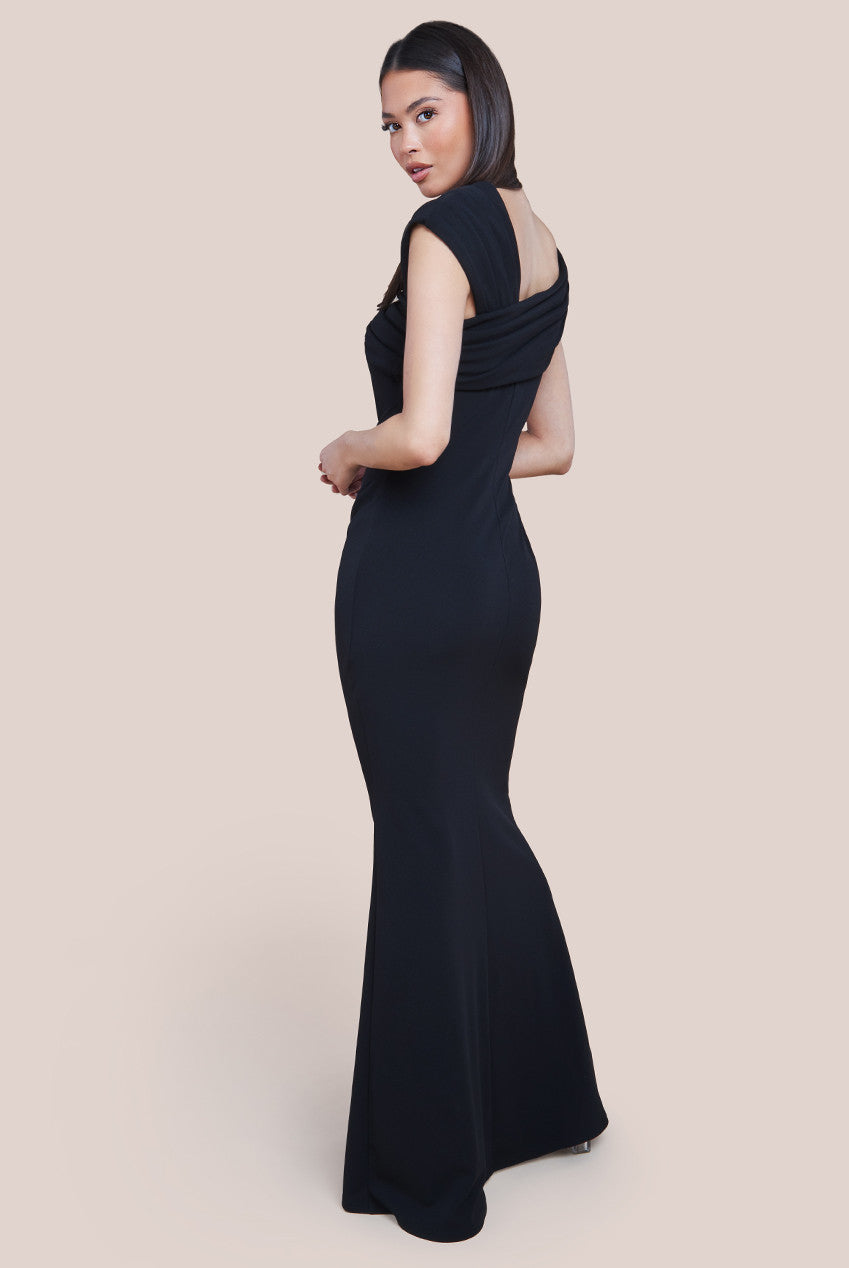 One Shoulder Scuba Crepe Evening Maxi Dress