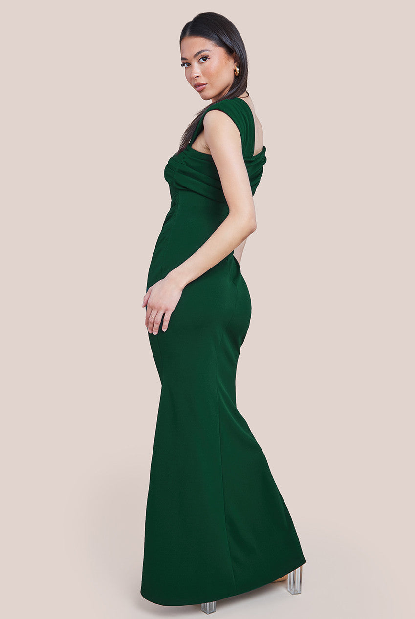 One Shoulder Scuba Crepe Evening Maxi Dress