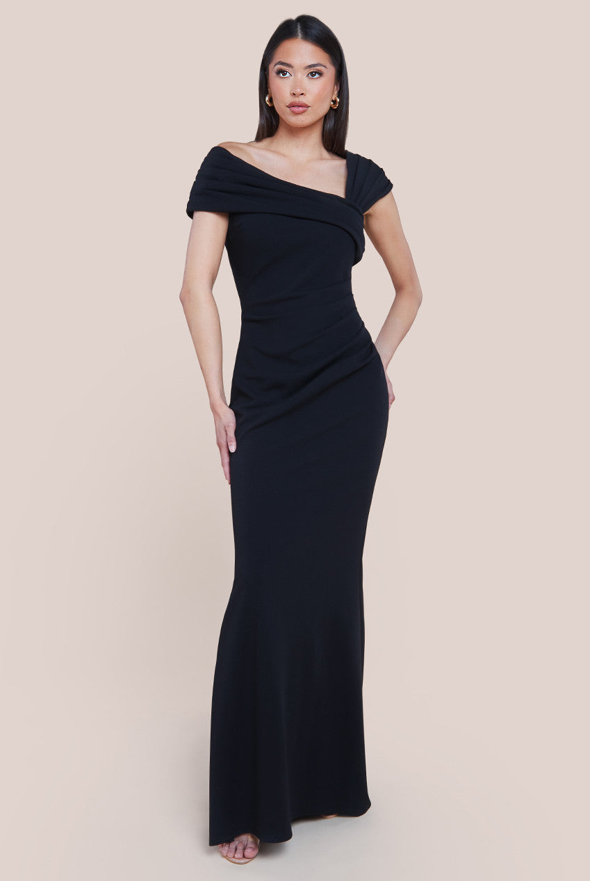 One Shoulder Scuba Crepe Evening Maxi Dress