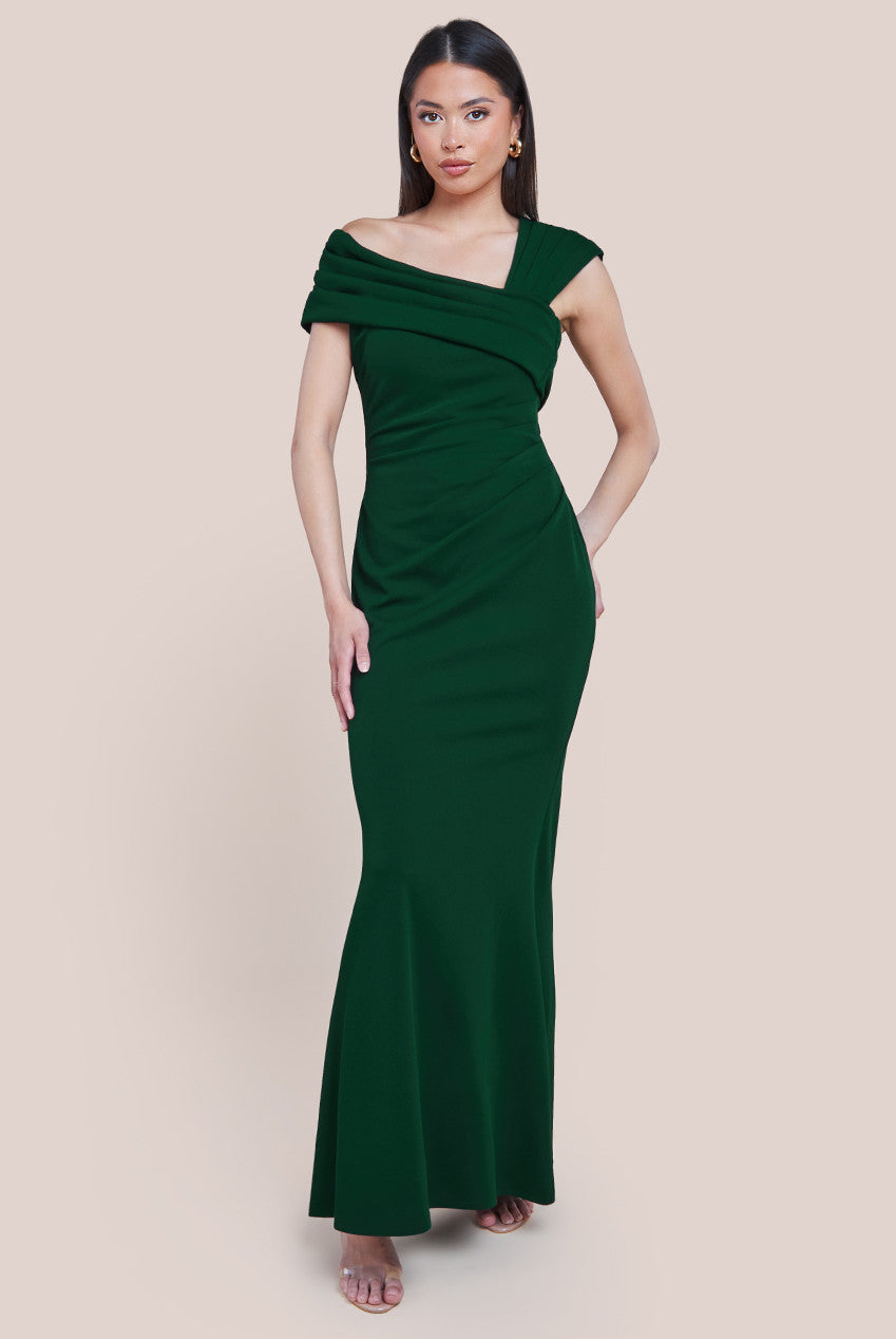 One Shoulder Scuba Crepe Evening Maxi Dress
