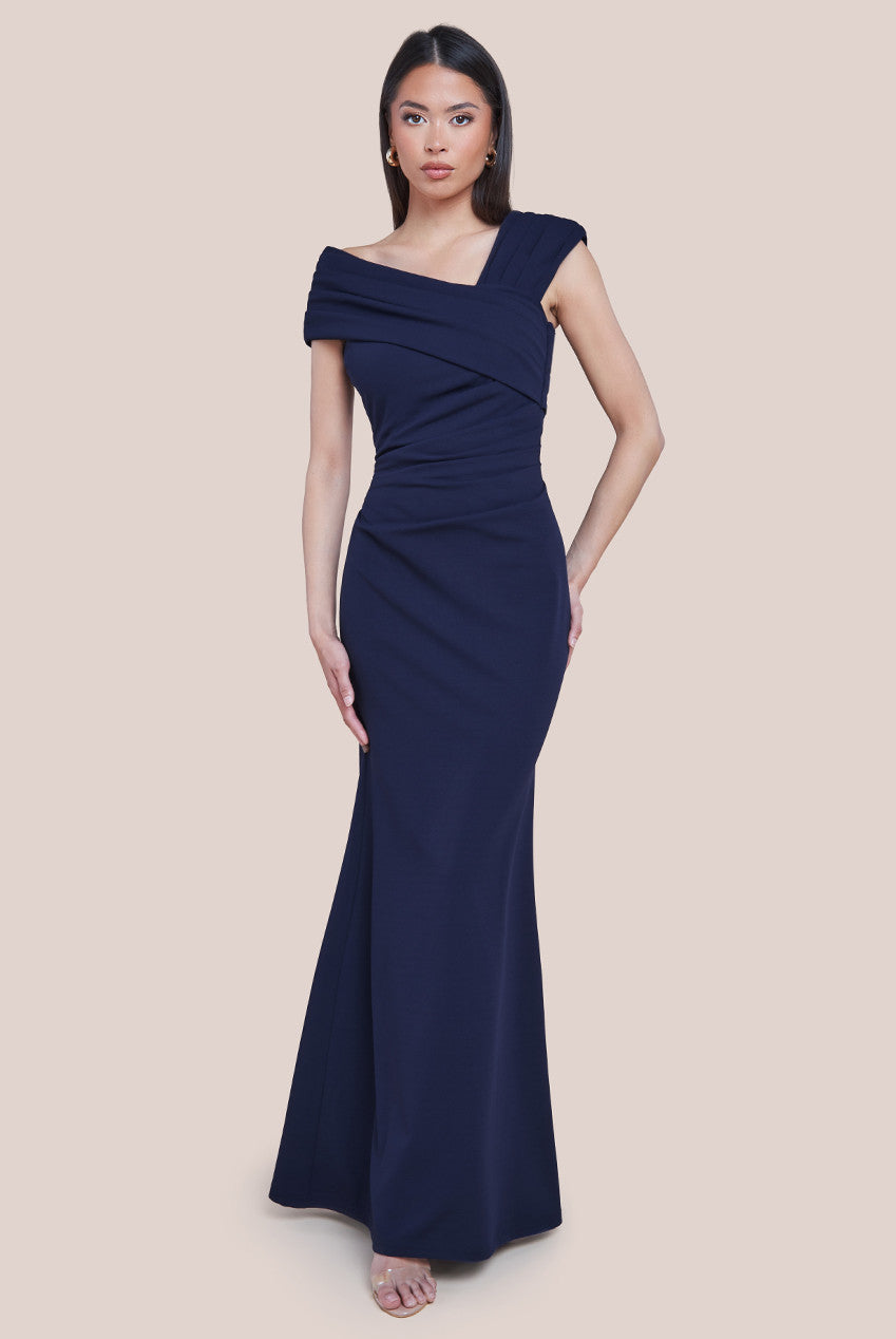 One Shoulder Scuba Crepe Evening Maxi Dress