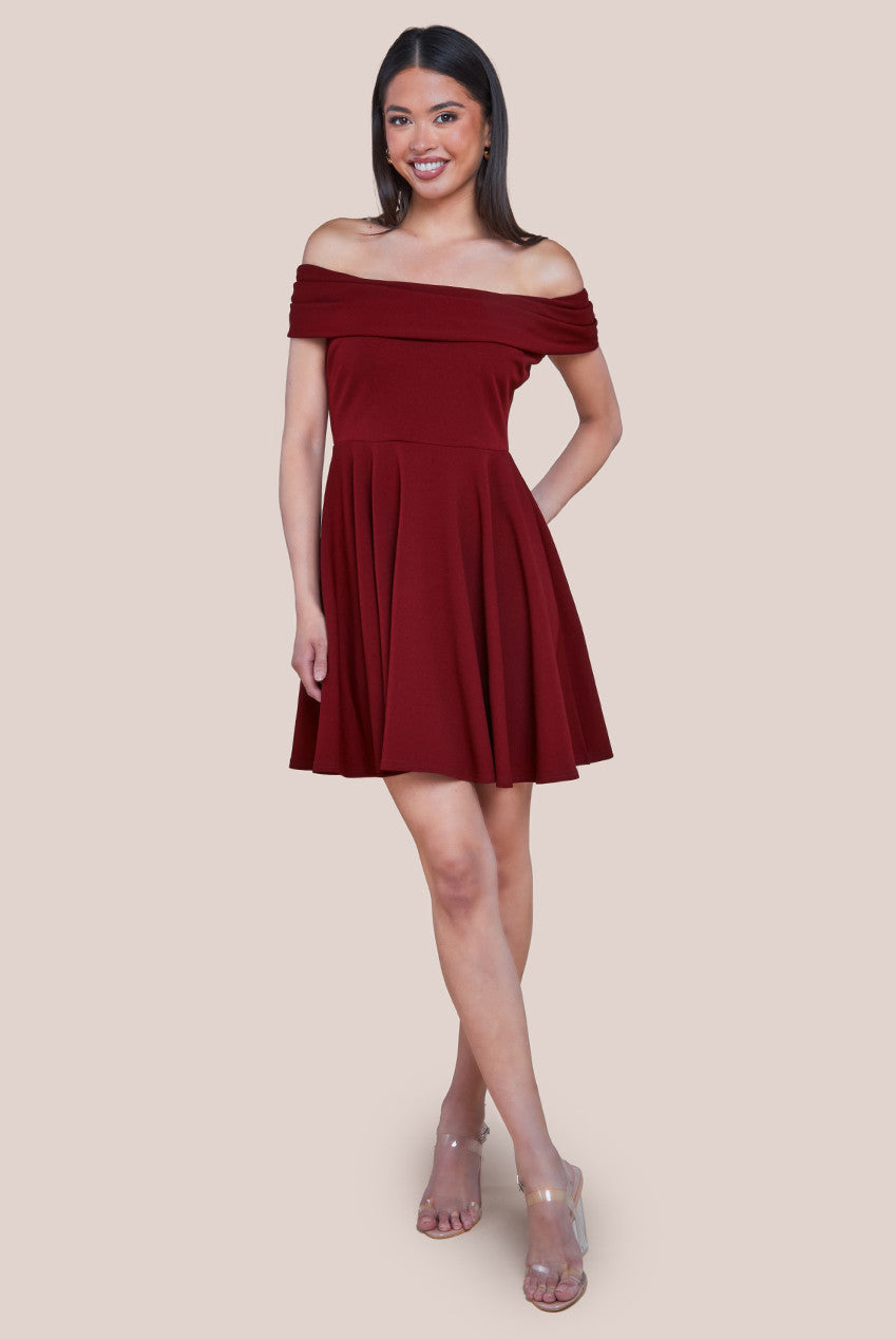 Bardot Pleated Skater Mini Dress