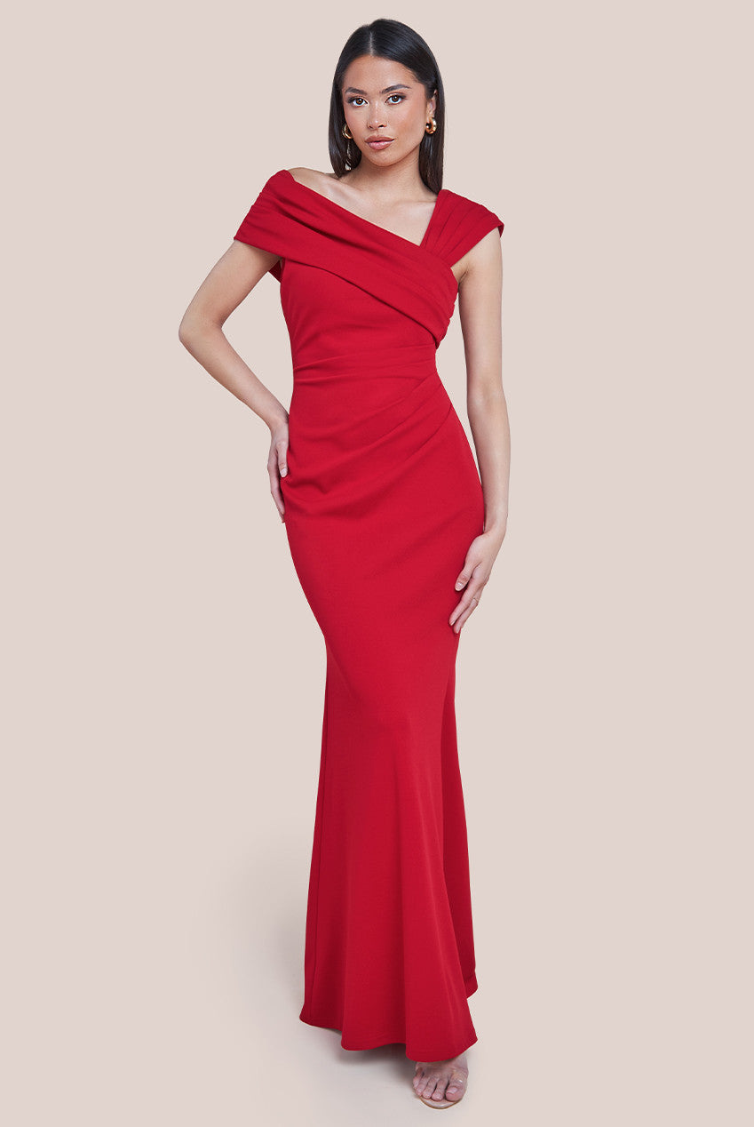 One Shoulder Scuba Crepe Evening Maxi Dress