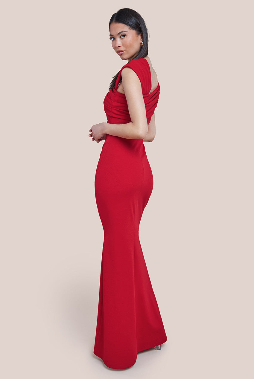 One Shoulder Scuba Crepe Evening Maxi Dress