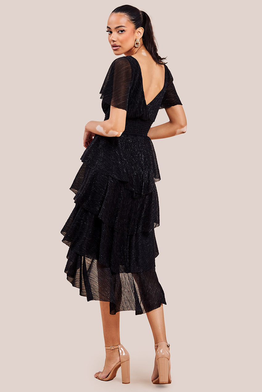 Crinkle Lurex High Low Layered Midi Dress