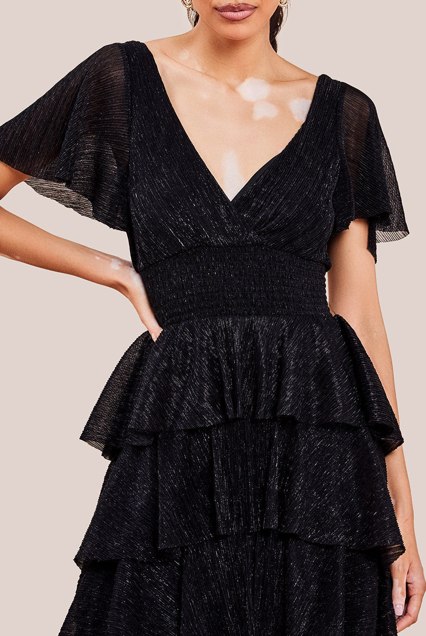 Crinkle Lurex High Low Layered Midi Dress