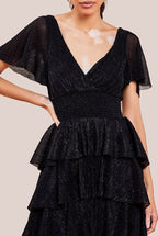 Crinkle Lurex High Low Layered Midi Dress