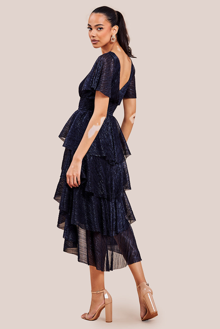 Crinkle Lurex High Low Layered Midi Dress