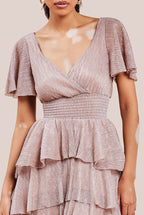 Crinkle Lurex High Low Layered Midi Dress