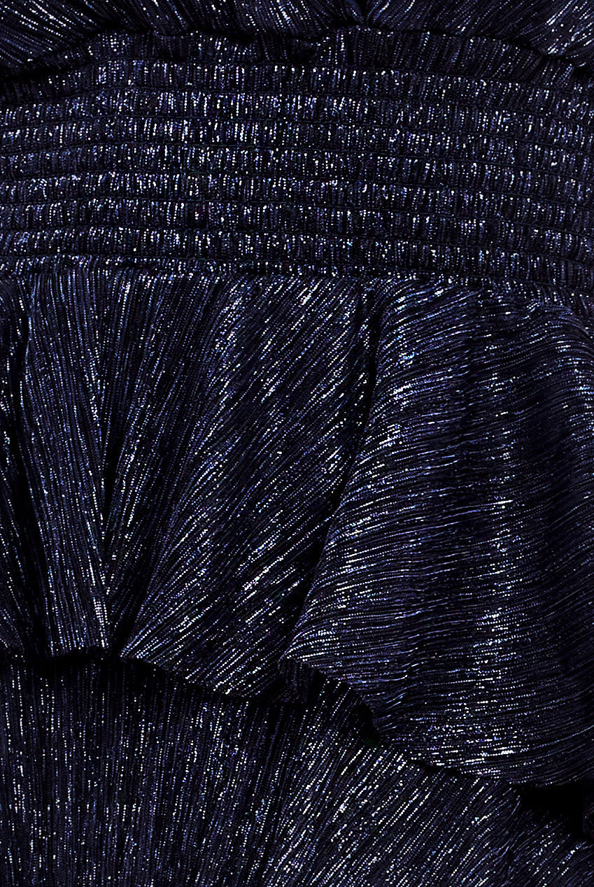 Crinkle Lurex High Low Layered Midi Dress