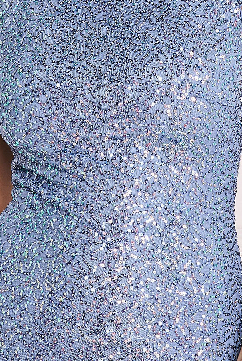 Open Back Cowl Patterned Sequin Maxi Dress