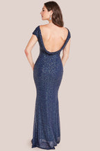 Open Back Cowl Patterned Sequin Maxi Dress