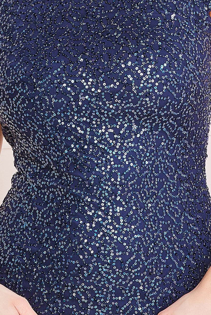 Open Back Cowl Patterned Sequin Maxi Dress
