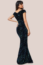 Multi Sequin & Velvet Bardot Maxi Dress