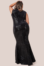 Patterned Sequin Velvet Wrap Bodice Maxi Dress