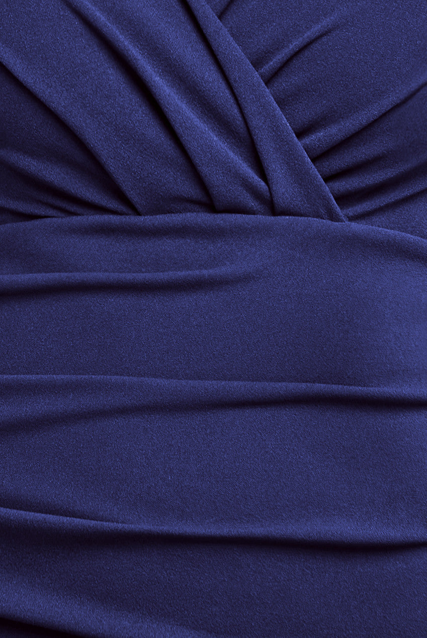 Scuba Crepe Pleated Bardot Maxi Dress