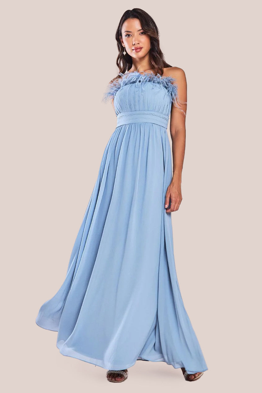 Chiffon Feather Bandeau Maxi Dress