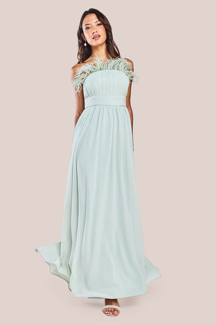 Chiffon Feather Bandeau Maxi Dress