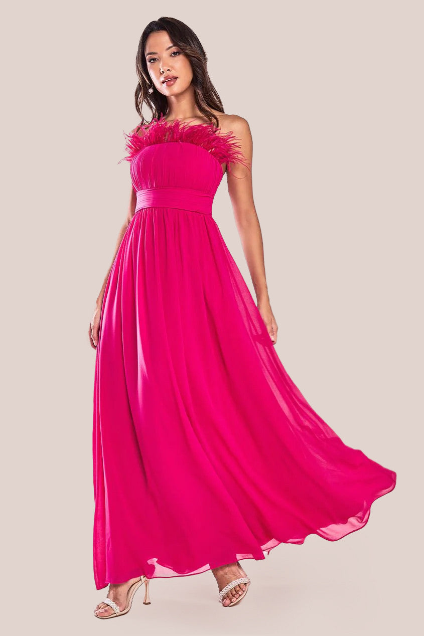 Chiffon Feather Bandeau Maxi Dress