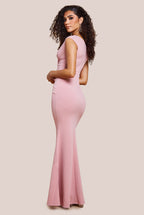 Scuba Crepe Pleated Bardot Maxi Dress