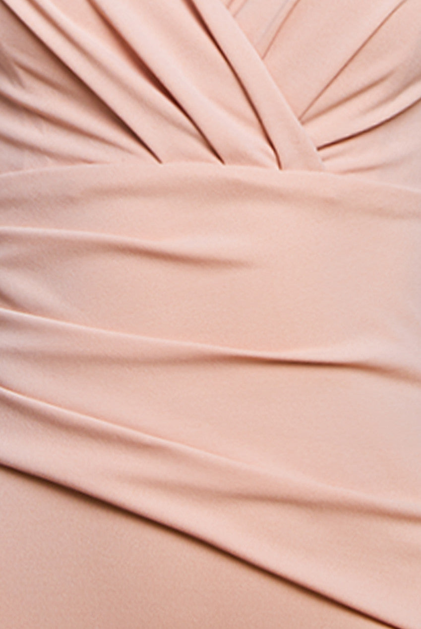 Scuba Crepe Pleated Bardot Maxi Dress