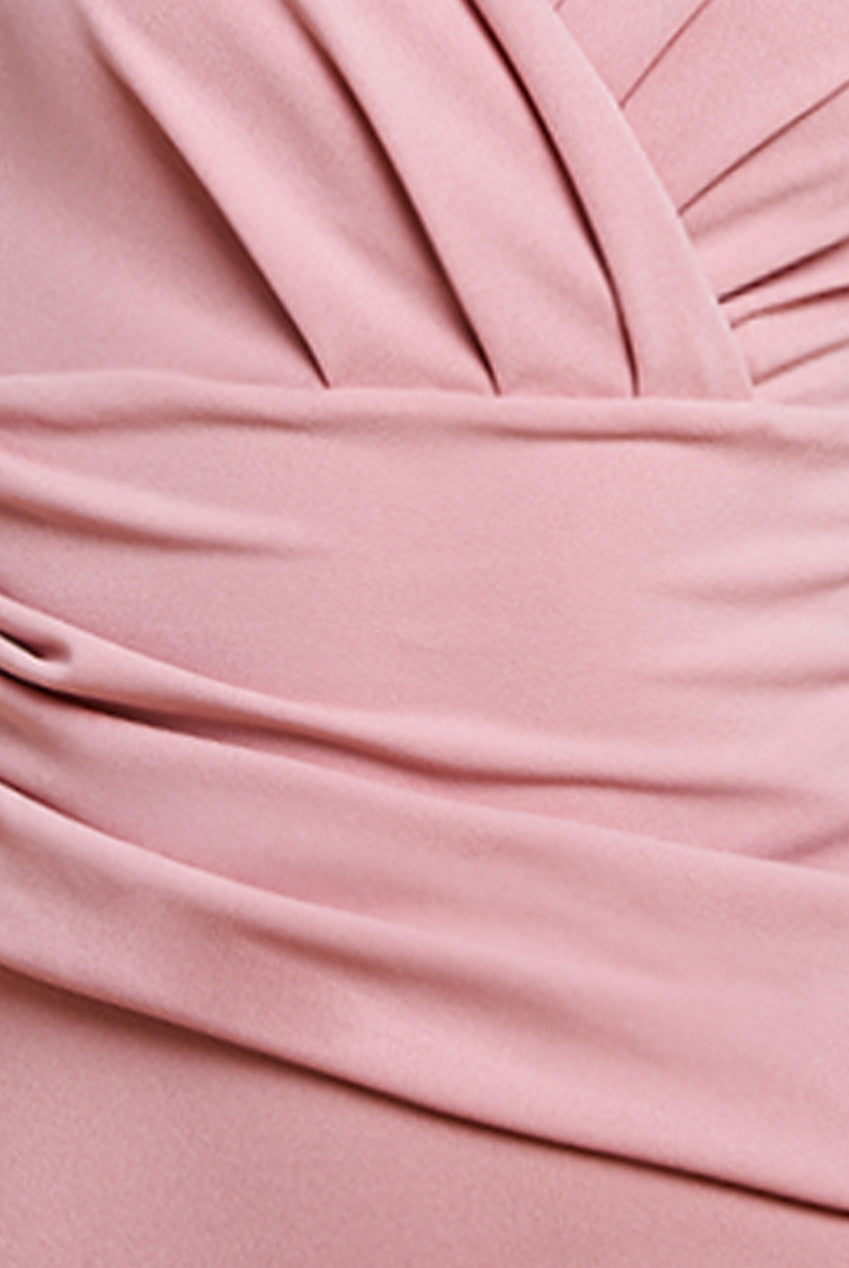 Scuba Crepe Pleated Bardot Maxi Dress