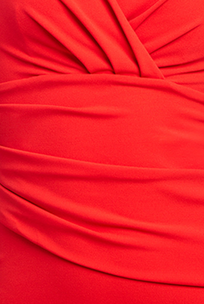 Scuba Crepe Pleated Bardot Maxi Dress